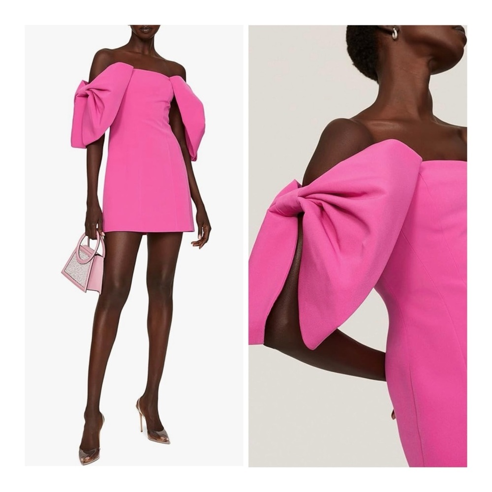 Off-Shoulder Mini Dress with Statement Bow Sleeves - Hot Pink